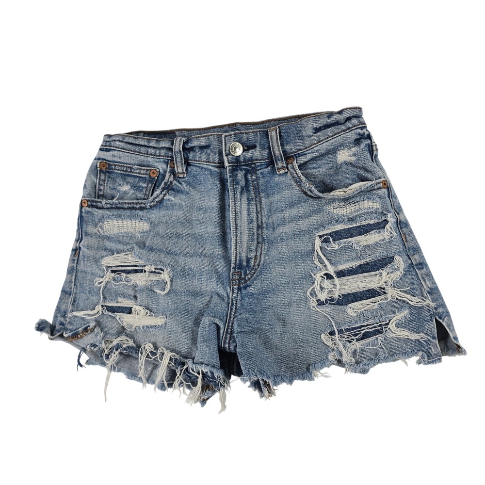 American Eagle Highest Rise Boyfriend Shorts‎ Light Wash Distressed Blue Size 2
